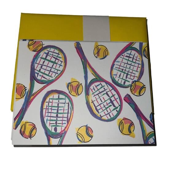 Vintage 90s Kristin Elliott Inc Tennis rackets graphic note cards envelopes - Picture 1 of 5